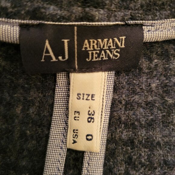 Armani Jeans 0 Blue Gray Tweed Ruffle Wool Fitted Blazer Jacket Twee Academia - Picture 3 of 8